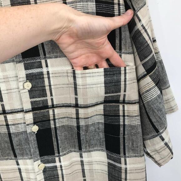 Bagazio Men's Linen Shirt XL Plaid Black & Cream Short Sleeve Button Up Front - Picture 4 of 8